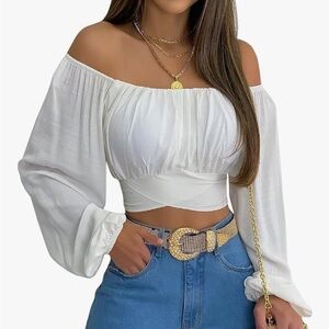 White Off-Shoulder Boho Crop Top